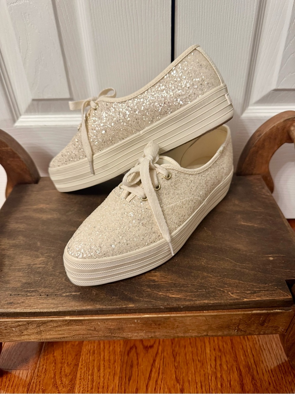 Keds Point Glitter Celebrations Lace Up Sneakers - off white